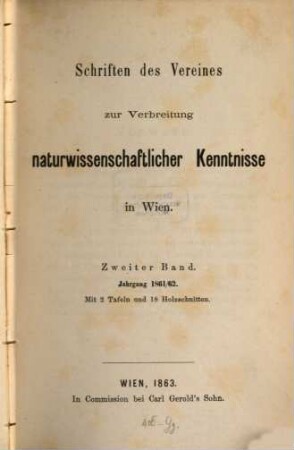Schriften des Vereins zur Verbreitung Naturwissenschaftlicher Kenntnisse. 2. 1861/62