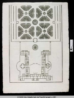 Grundriss von einem Schloß und Schloßgarten.