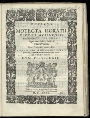 Oratio Vecchi: Motecta ... quaternis, quinis, senis, et octonis vocibus. Octavus
