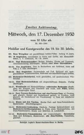 Mobiliar und Kunstgewerbe des 18. bis 20. Jahrhunderts (Nr. 683-1409)