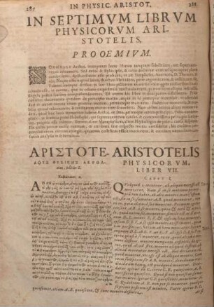 In Septimvm Librvm Physicorvm Aristotelis, Prooemivm.
