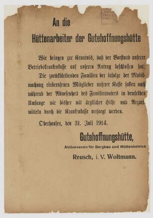 "An die Hüttenarbeiter der Gutehoffnungshütte"