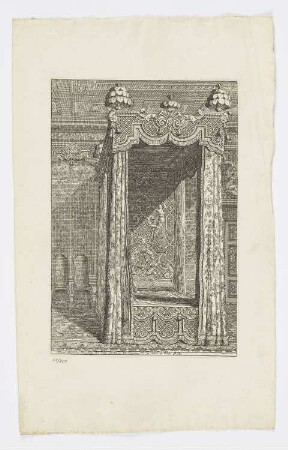 Ansicht einer Bettstatt, aus: "Oeuvre du sieur D. Marot, architecte de Guillaume III, roy de la Grande Bretagne"