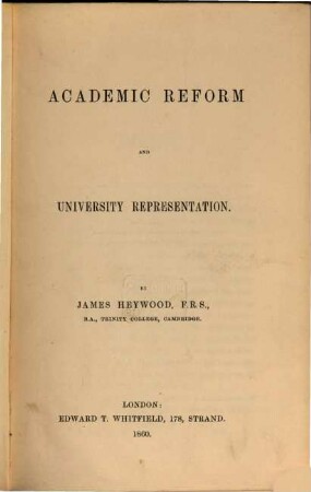 Academic reform and University representation