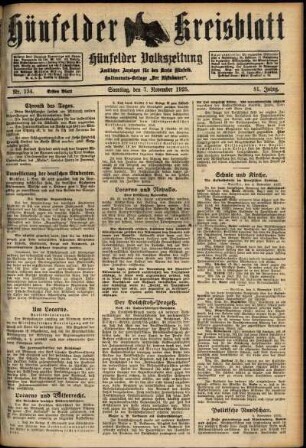 Erste Ausgabe vom Samstag, den 07. November 1925.