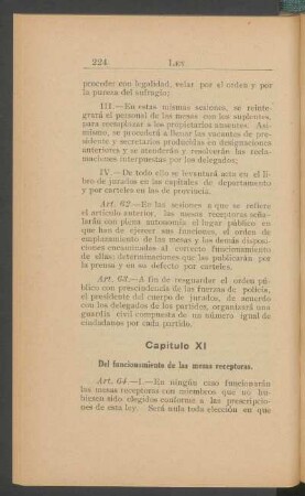 Capítulo XI - Del funcionamiento de las mesas receptoras.