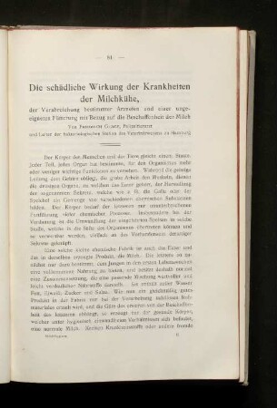 Die schädliche Wirkung der Krankheiten der Milchkühe,