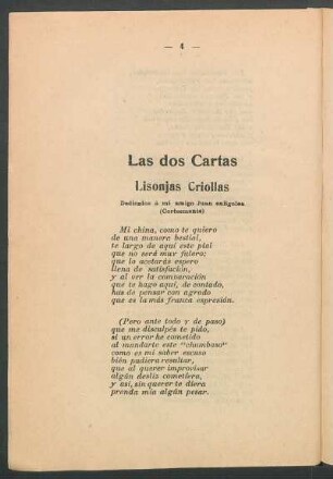 Las dos cartas : Lisonjas criollas
