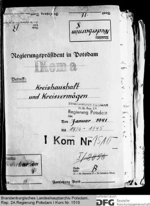 Kreishaushaltspläne, Verwaltungsberichte und Kreisvermögen des Kreises Niederbarnim