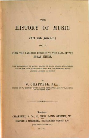 The history of music : (art and science). 1, From the earliest records to the fall of the Roman Empire