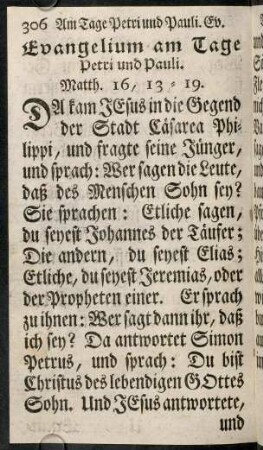 306-318, Evangelium am Tage Petri und Pauli. - Evangelium am Tage Bartholomaei.