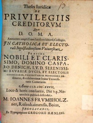 Theses Iuridicae De Privilegiis Creditorum