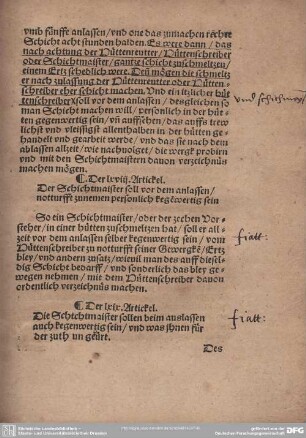 Der LXIX. Articke. Die Schichtmaister sollen beim anslassen auch kegenwertig sein/ und was ihnen für der zuth un gefürt.