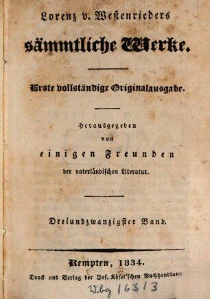 Lorenz v. Westenrieder's sämmtliche Werke, 23
