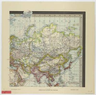 Weltkarte, 1:35 000 000, 1910 : Henze, Adolf : Henze's Weltkarte : in Mercators Projection ; mit besonderer Berücksichtigung des Welt- und Handelsverkehrs, des Kolonialbesitzes und der Polargebiete ; Section I-VI / Adolf Henze. - 1:35 000 000 Leipzig-Neustadt : Henze , [ca. 1910]. - 6 Kt. : Lithogr. ; 45 x 45 cm + Zeichen-Erklärung u. Erläuterung. - 12 Nebenkarten