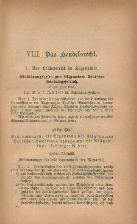 I. Das Handelsrecht im Allgemeinen.