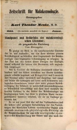 Zeitschrift für Malakozoologie. 1. 1844 (1845)