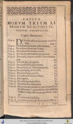 Capita Horum Trium Librorum De Ritibus Ecclesiae Catholicae.