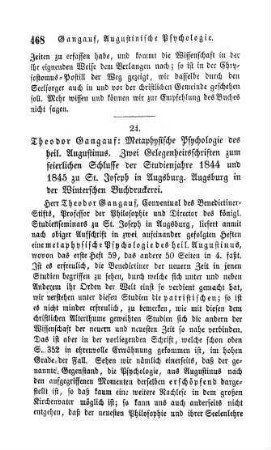 468-469 "Metaphysische Psychologie des heil. Augustinus" von Theodor Gangauf