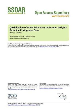 Qualification of Adult Educators in Europe: Insights From the Portuguese Case