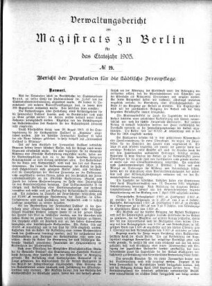 No. 19. Bericht der Deputation für die städtische Irrenpflege