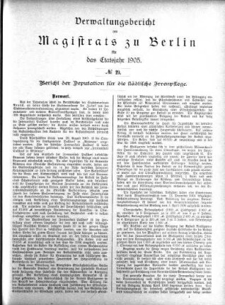 No. 19. Bericht der Deputation für die städtische Irrenpflege