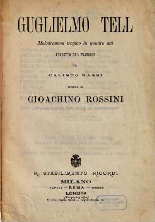 Guglielmo Tell : melodramma tragico in quattro atti