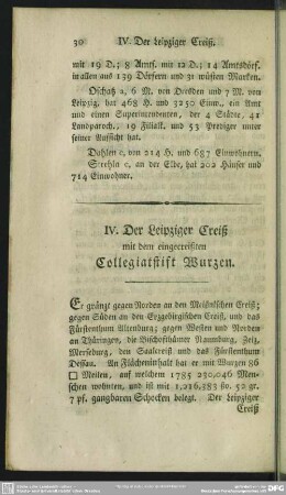 IV. Der Leipziger Creiß mit dem eingecreißten Collegialstift Wurzen