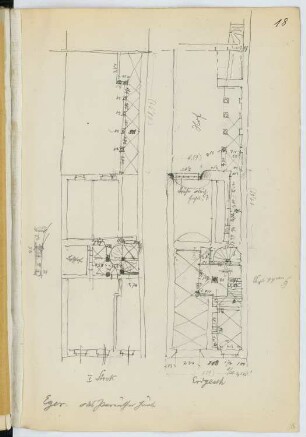 Pareuther Haus, Eger: Grundriss EG, 1.OG (aus: Skizzen- und Fotoalbum 21)