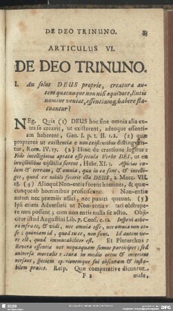 Articulus VI. De Deo Trinuno