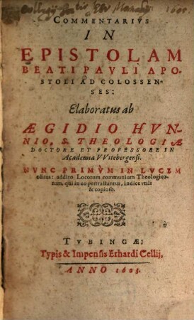 Commentarius in epistolam C. Pauli ad Colossenses