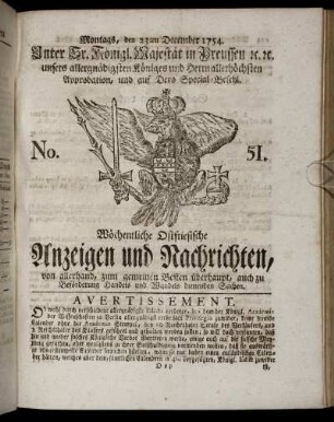 No. 51. Montags, den 23ten December, 1754.