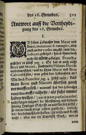 Antwort auff die Vertheydigung des 16. Grundes.