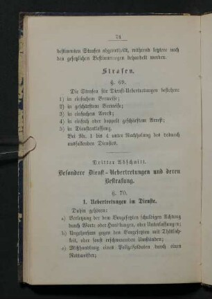 Dritter Abschnitt. Besondere Dienst-Uebertretungen und deren Bestrafung.
