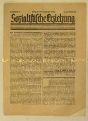 Sozialdemokratisches Mitteilungsblatt "Sozialistische Erziehung" u.a. zum Berufsausbildungsgesetz