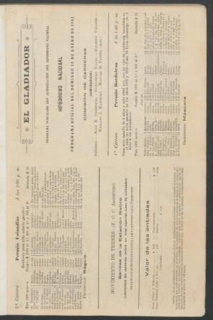 Programa publicado con autorización del Hipódromo Nacional - Hipódromo Nacional, Programa oficial del domingo 18. de enero de 1903