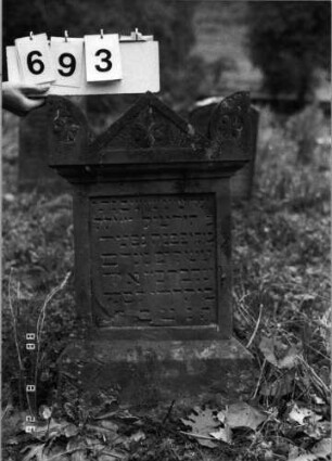 Grabstein 693 (Index: 100099662) Maße HxBxT: 80x39x8 cm Symbolik: Rosette Besonderheit: Kindergrab: Grabstein 693