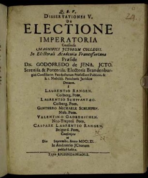 Dissertationes V. De Electione Imperatoria