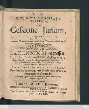Succincta Adumbratio Materiae, De Cessione Iurium