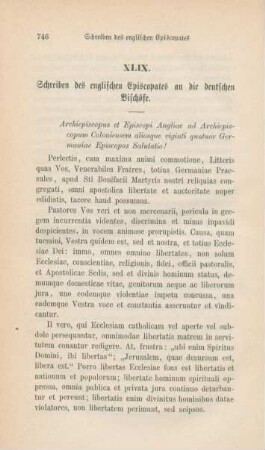 746-747 Schreiben des englischen Episcopates an die deutschen Bischöfe