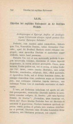 746-747 Schreiben des englischen Episcopates an die deutschen Bischöfe