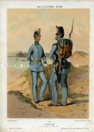 Uniformdarstellung, Leutnant und Gemeiner des Pionier-Bataillons, Österreich, 1848/1854. Tafel 140 aus: Gerasch: Das Oesterreichische Heer.