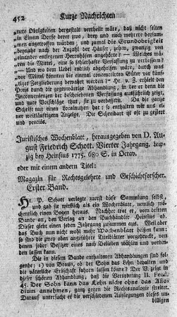 Magazin für Rechtsgelehrte und Geschichtsforscher. Bd.1.