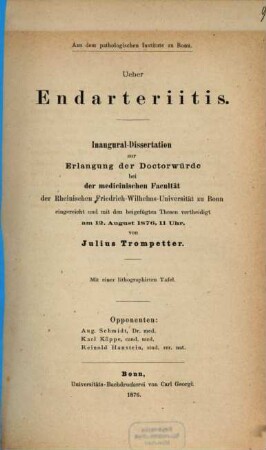 Ueber Endarteriitis : Inaugural-Dissertation
