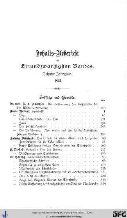 Inhalts-Übersicht des Einundzwanzigsten Bandes