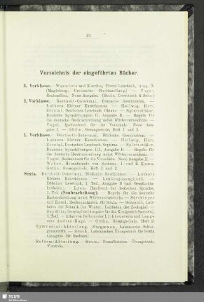 Verzeichnis der eingeführten Bücher