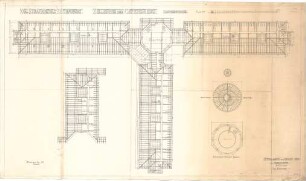 ohne Verfasserangabe; Straubing (Bayern); Zuchthaus - Zellenbau des Gefängnisses (Grundriss DG), Sparrenlage u. Reservoir Raum (Grundrisse)