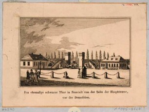 Das Schwarze Tor (heute Höhe des Albertplatzes), Blick nach Norden von der Hautstraße aus, Blatt Teil der Chronik, Grimmerschen Buchhandlung Dresden 1835