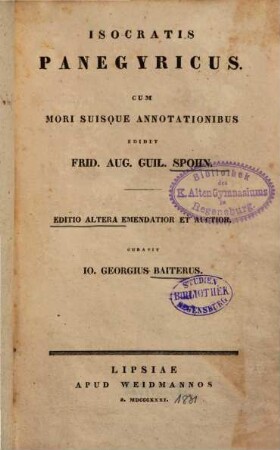 Isocratis Panegyricus