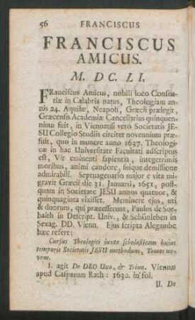 Franciscus Amicus. M. DC. LI.